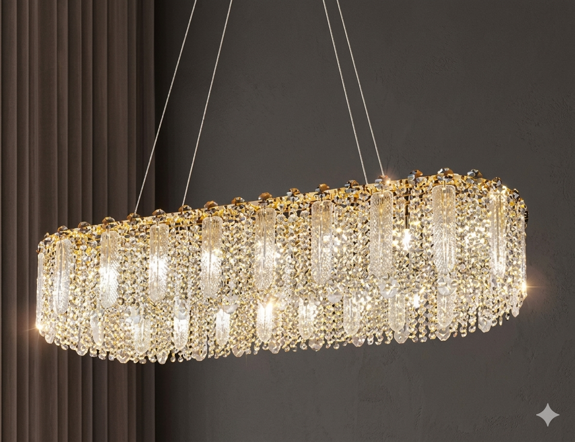 Contemporary Oval Crystal Chandelier, Designed To Be A Luxurious Centerpiece