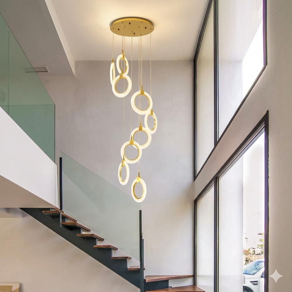 Modern Multi-Ring Cascading Chandelier