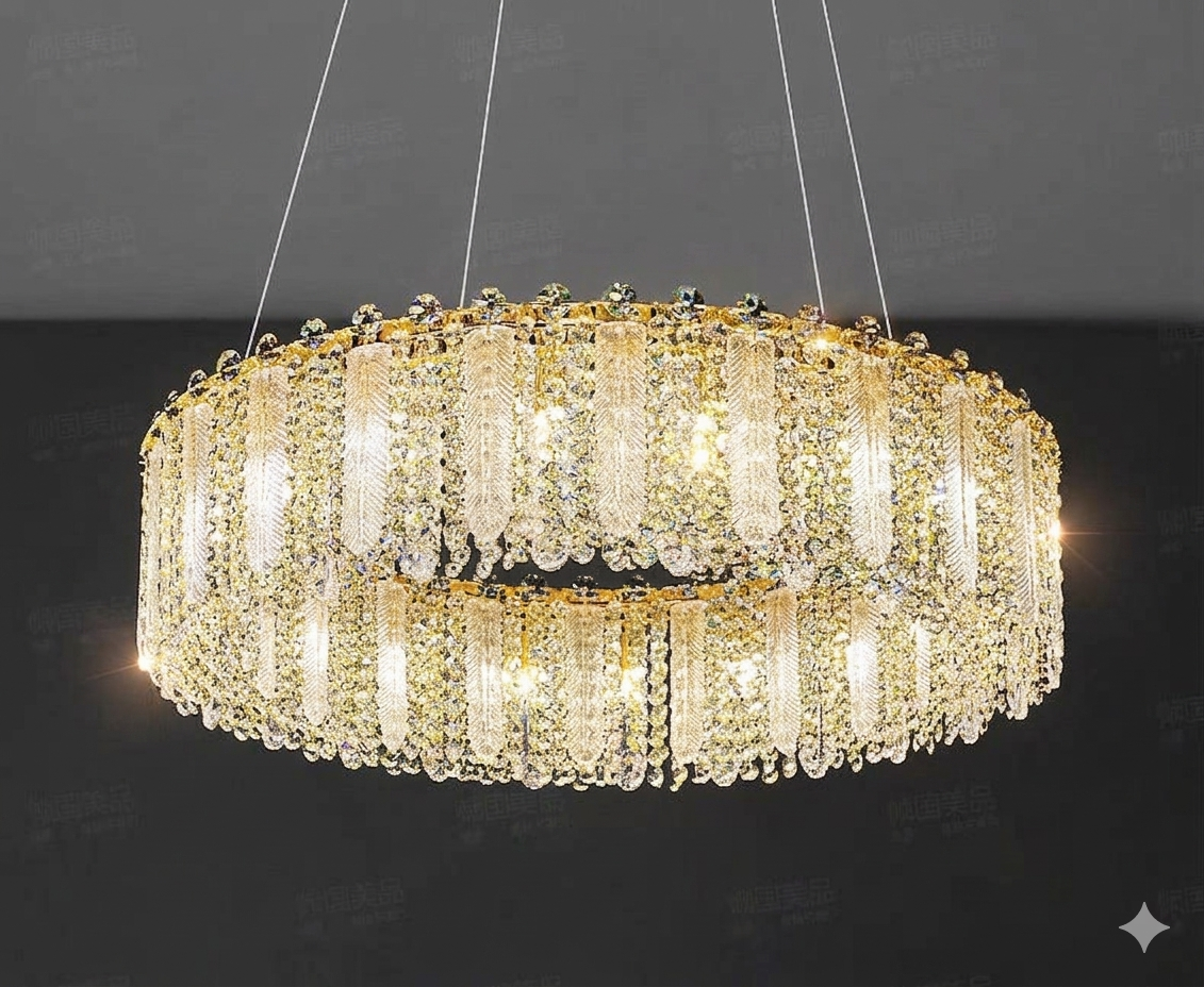 A Luxurious, Tiered Crystal Chandelier